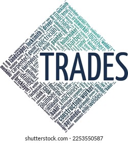 Trades word cloud conceptual design isolated on white background.