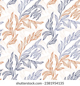 Tradescantia houseplant leaves floral vector seamless pattern. Decorative fabric print ornament. Organic oseir foliage summer motif. Modern stylized tree leaves endless pattern.