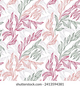 Tradescantia houseplant leaves floral vector seamless pattern. Decorative textile print ornament. Organic eucalyptus foliage summer motif. Modern stylized tree leaves endless pattern.