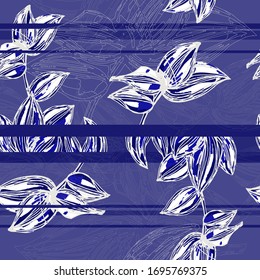 Tradescantia. Seamless vector pattern with flowers, lines and geometry. Hand drawing. Sketch.