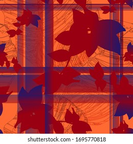 Tradescantia. Seamless vector pattern with flowers, lines and geometry. Hand drawing. Sketch.