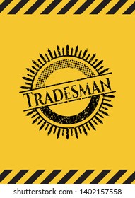 Tradesman black grunge emblem with yellow background. Vector Illustration. Detailed.