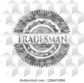 Tradesman realistic grey emblem with cube white background