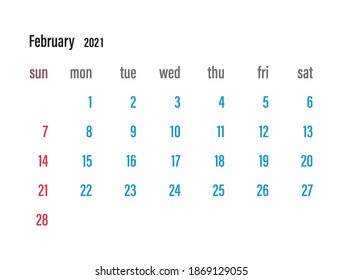 Tradicional calendar. Calendar 2021 template. Calendar starts sunday. Vector illustration.