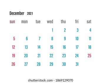 Tradicional calendar. Calendar 2021 template. Calendar starts sunday. Vector illustration.