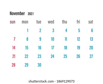 Tradicional calendar. Calendar 2021 template. Calendar starts sunday. Vector illustration.