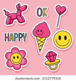 tradicional cartoons stickers with characters. vector illustration