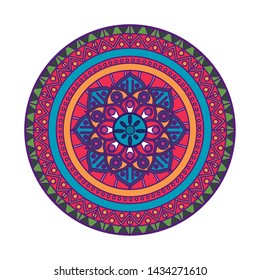 tradicional indian embroidery blanket with mandala shape icon cartoon vector illustration graphic design