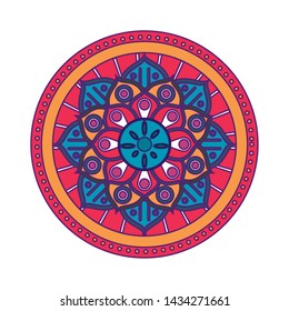 tradicional indian embroidery blanket with mandala shape icon cartoon vector illustration graphic design