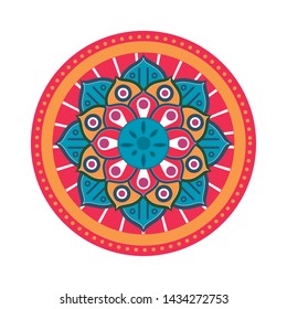 tradicional indian embroidery blanket with mandala shape icon cartoon vector illustration graphic design