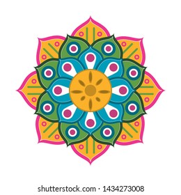 tradicional indian embroidery blanket with mandala shape icon cartoon vector illustration graphic design