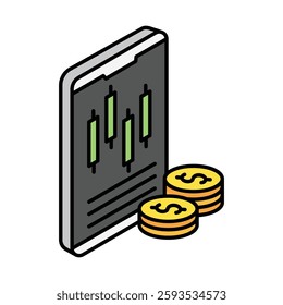 Trading App isometric outline 3d mini illustration icon, use for modern concept, UI or UX kit, web and app development. related to business, finance, economy.