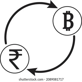 Un intercambio de bitcoin para la rupia . Concepto de conversión criptodivisa. 