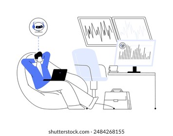 Trading bot abstract concept vector illustration. Stock market trader uses automated trading system, investment process, raising money, robo-advisers idea, blockchain technology abstract metaphor.