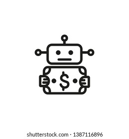 Trading bot line icon. Robot holding dollar bill. Stock market concept. Vector illustration can be used for topics like trading, artificial intelligence, machine learning