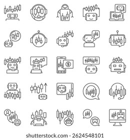 Trading Bots outline icons set - Algorithmic Trading Robots and AI Bots vector concept signs collection