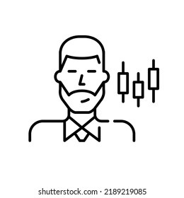 Trading broker. Young professional man wearing tie and shirt. Pixel perfect, editable stroke line icon