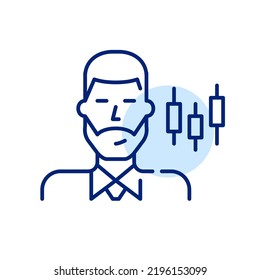 Trading broker. Young professional man wearing tie and shirt. Pixel perfect, editable stroke line art icon