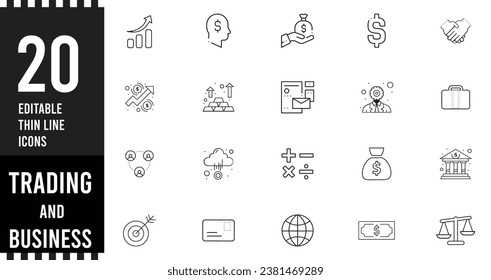 Trading and Business Growth Editable Icons set. Vector illustration in modern thin line style of business icons.