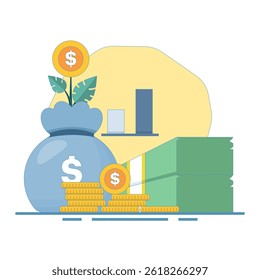 Trading Business Investment Chart. Application concept Analyze cash investment money. financial growth with coins.increase in finance, capital and money. design illustration.