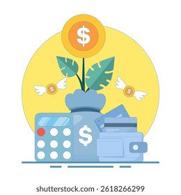 Trading Business Investment Chart. Application concept Analyze cash investment money. financial growth with coins.increase in finance, capital and money. design illustration.