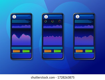 Gráfico de candelabros de comercio en ilustración vectorial de smartphone. Diseño gráfico de la gráfica de comercio de divisas. smartphone con fondo azul