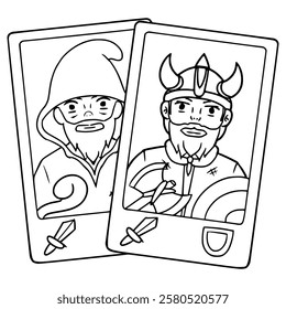 trading card game illustration hand drawn outline vector