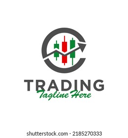 trading chart company illustration logo design with letter C