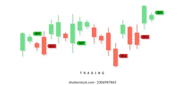 Trading chart illustration with candles on white background. Rise and fall graph. Banner for advertising, website and application. Vector EPS 10