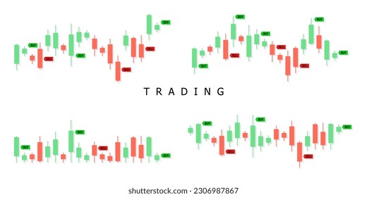 Trading chart illustration with candles on white background. Rise and fall graph. Banner for advertising, website and application. Vector EPS 10