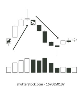 Trading concept. Bearish and bullish trends market. Chart with candles. Vector flat illustration.