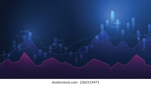 Concepto de comercio. Gráfico de negocio con gráfico ascendente y ascendente.concepto de intercambio en un fondo azul oscuro.Ilustración vectorial.