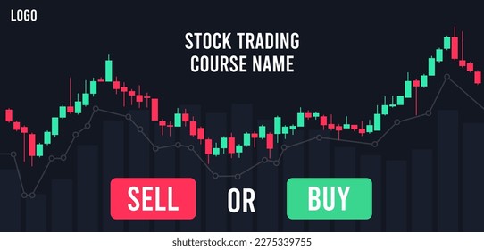 Trading courses promo page. Web banner template for trading companies and schools. Stocks market with signals to buy and sell. Vector background for advertisement svg