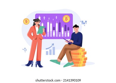 Intercambio de criptomonedas Concepto de ilustración. Ilustración plana aislada en fondo blanco.