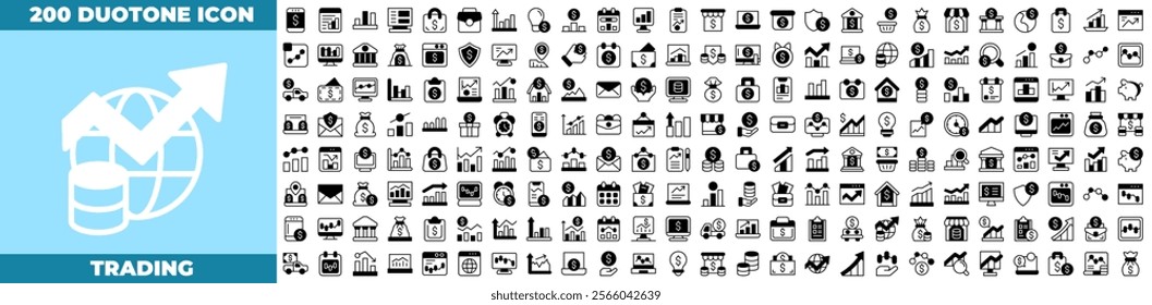 Trading Duotone Editable Icons set. Vector illustration in modern thin duotone style of trading icons: Investment, finance, table, bear, bull, stock exchange, profits, trading, growth, etc