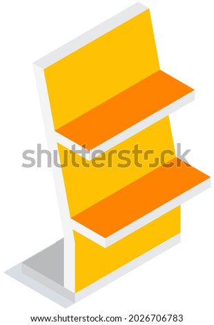 Trading equipment empty shelves for goods. Store furniture vector illustration with free space for products display. Blank row for storage and keeping goods. Rack for commercial market isolated