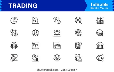 Trading Essentials: Conjunto de iconos de líneas modernas de Profesional para finanzas, acciones e inversiones