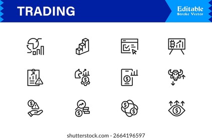 Trading Essentials: Conjunto de iconos de líneas modernas de Profesional para finanzas, acciones e inversiones