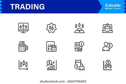 Trading Essentials: Conjunto de iconos de líneas modernas de Profesional para finanzas, acciones e inversiones