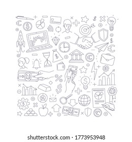 Fondo de patrón de campo cuadrado de intercambio comercial. Cuadros de ilustraciones vectoriales, concepto de dibujo de líneas delgadas