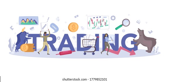Trading, financial investment typographic header. Stock market profit. Increase and finance growth. Vector illustration in flat style