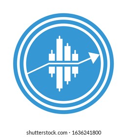 Trading Forex Icon Vector. Bue Stock Market Sign. Simple Binary Options Illustrations. Arrow Rises Up Inside Of Target.