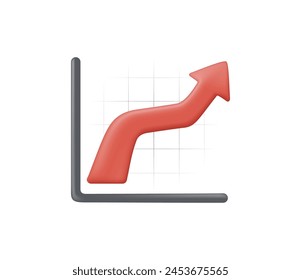 Trading graph 3D icon. Investments and revenue, financial stock market, data analysis and business concept. Growth bar chart with arrow up, trading up. 3d vector icon