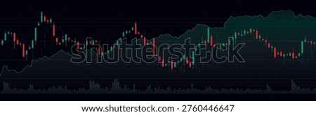 Trading graph with candlestick chart. Market price movement. Financial data visualization for stock trading, investment analysis, forex and cryptocurrency concepts. Vector illustration.