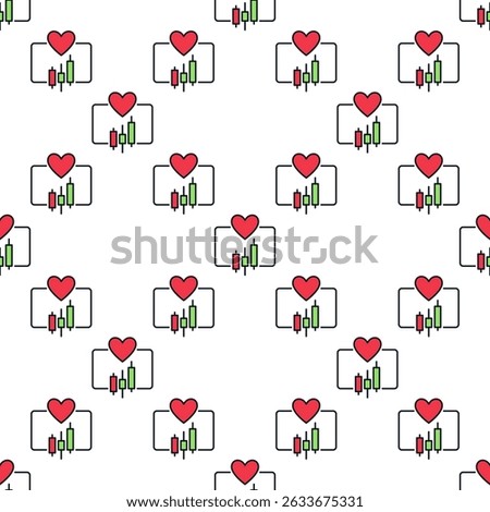 Trading Graph with Red Heart vector Trading concept colored seamless pattern