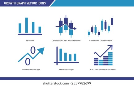 Trading Growth Graph Icon Set - Finance, Market Trends, and Business Analytics Symbols