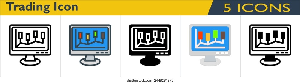 Trading icon with 5 styles (outline, color lineal, solid, color and mixed)