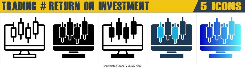 Trading icon with 5 styles (outline, solid, mixed, duotone and solid gradient)