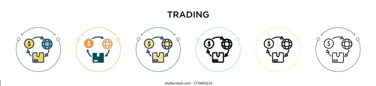 Trading icon in filled, thin line, outline and stroke style. Vector illustration of two colored and black trading vector icons designs can be used for mobile, ui, web