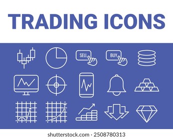 Icono de comercio Vector. Conjunto de iconos comerciales. Iconos de línea de gráfico y diagrama